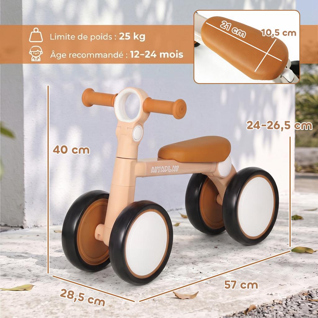 Baby Balance Bike, Ages 1-2, Foldable, Aluminum, Quiet Tires, 57 x 28.5 x 40 cm, Pink