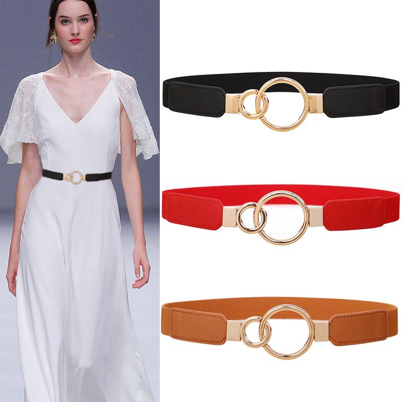 Elastic Belt for Women with Black Skirt, Versatile and Fashionable Decorative Thin Circle Waist Seal with Elastic Dress Waistband