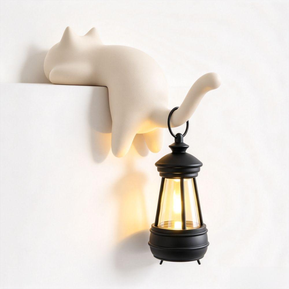 Plastic Cat Wall Hook Light Removable Key Holder New Cat Mini Lantern  Bedroom