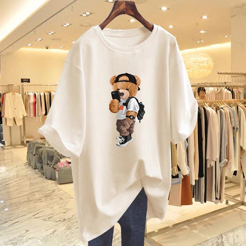 Women's Heavyweight Pure Cotton Short-Sleeve T-Shirt: Casual, Versatile, Loose Fit, Trendy Half-Sleeve Top.