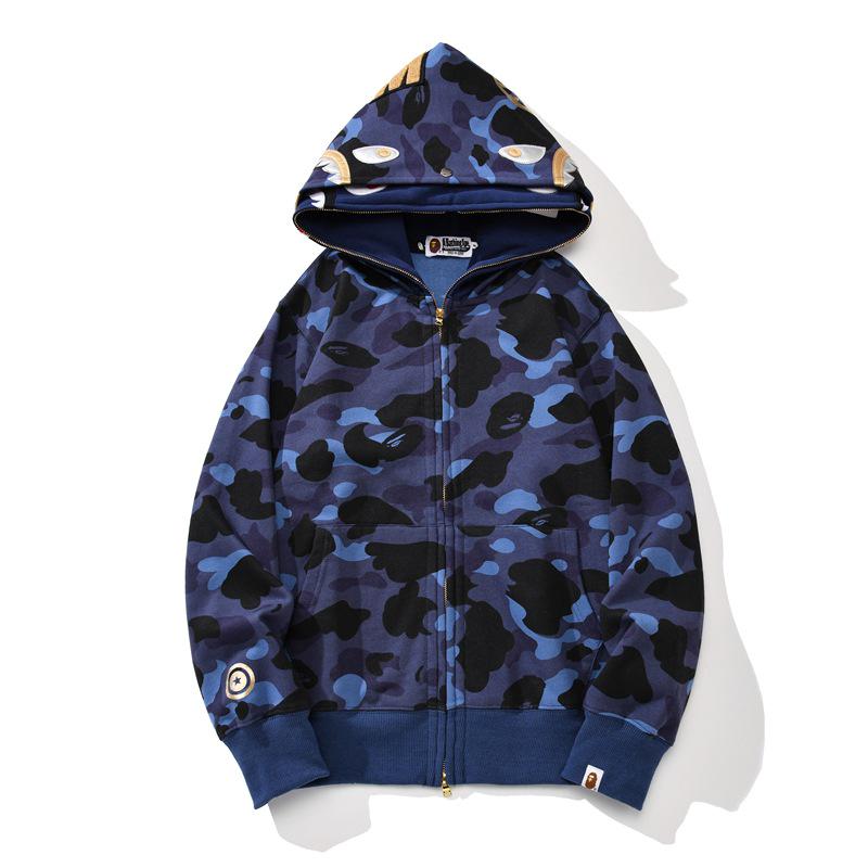 Camouflage Shark Head Hoodie with Golden Zipper - Plus Velvet Autumn/Winter Teen Cardigan