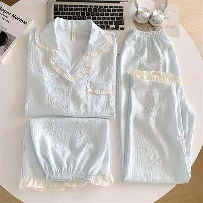 Women's Cloud Cotton Lace Pajama Cardigan Set - Spring & Autumn Collection