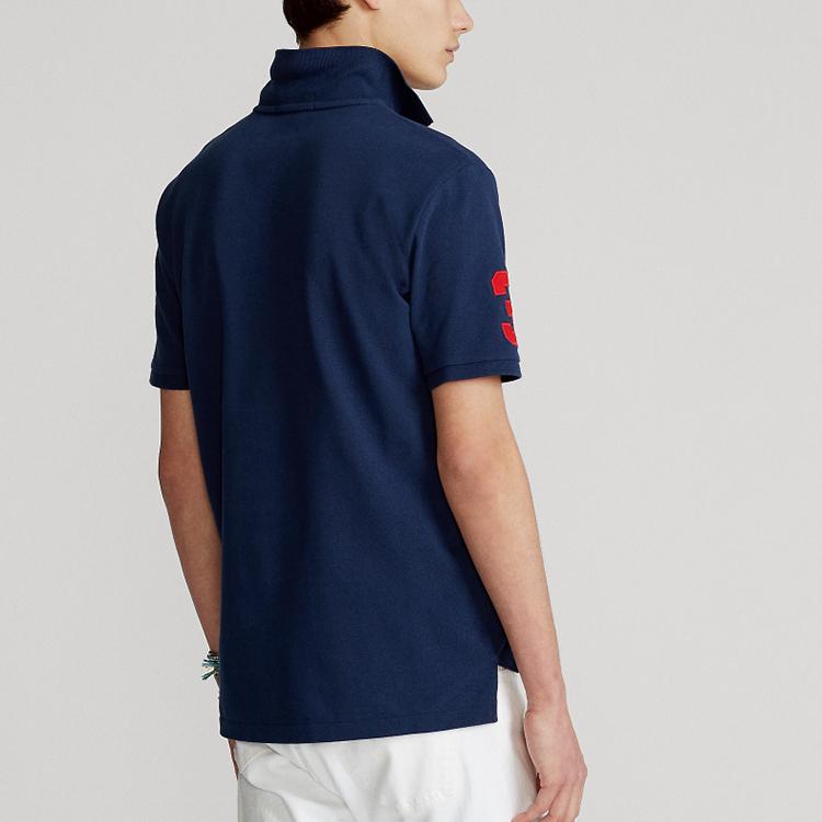Polo Ralph Lauren Three Pony Logo Pattern Short Sleeve Polo Shirt Men Tops Navy-Blue MNPOKNI1N821007-410
