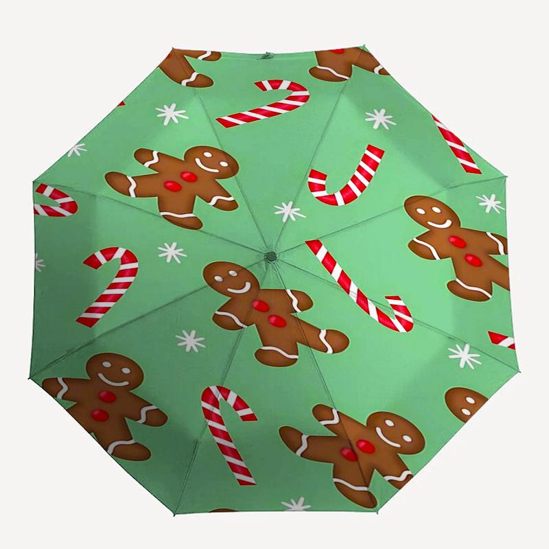 Parapluie de voyage sur le thème du bonhomme en pain d'épice - 8 baleines, ouverture et fermeture automatiques, design pliable portable, parapluie compact et élégant adapté