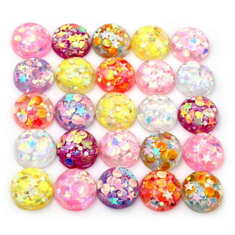 40pcs 12mm Mix Colors Star Round Moon Style Flat Back Resin Cabochon For Bracelet Earrings Accessories