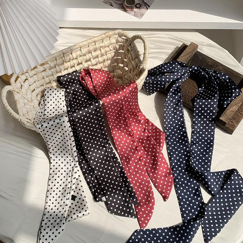 Wind 190 Polka Dots Slender Narrow High-end Small Tie Tied Hair Belt Silk Scarf Women's Streamer Bag Strap