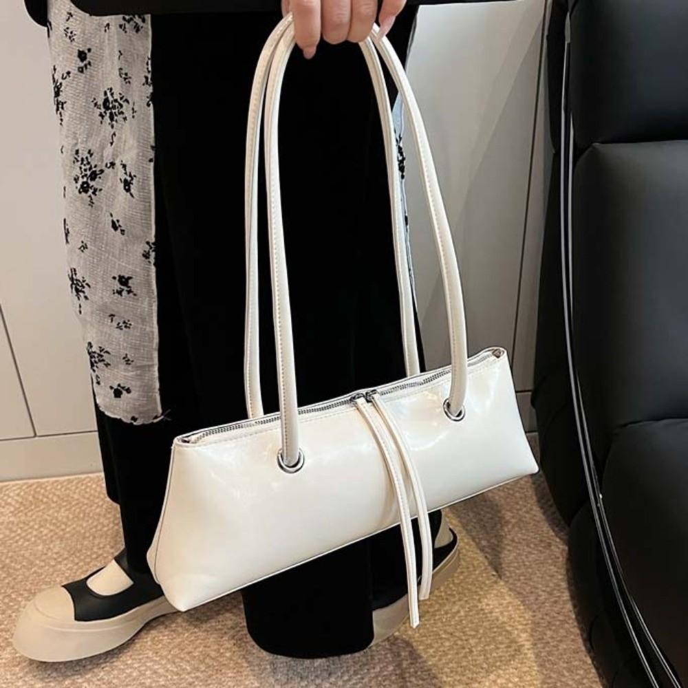 Y2K PU Shoulder Bag Solid Color Texture Underarm Bags All-match French Stick Handbag Daily