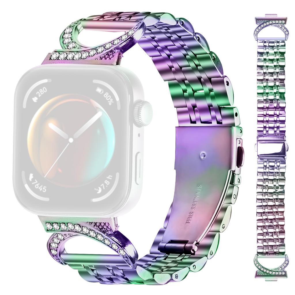 Watch Strap for Huawei Watch Fit 4 Pro/Fit 4/Fit 3 Seven Bead Stainless Steel Band with Rhinestone Ox Horn Style Connector