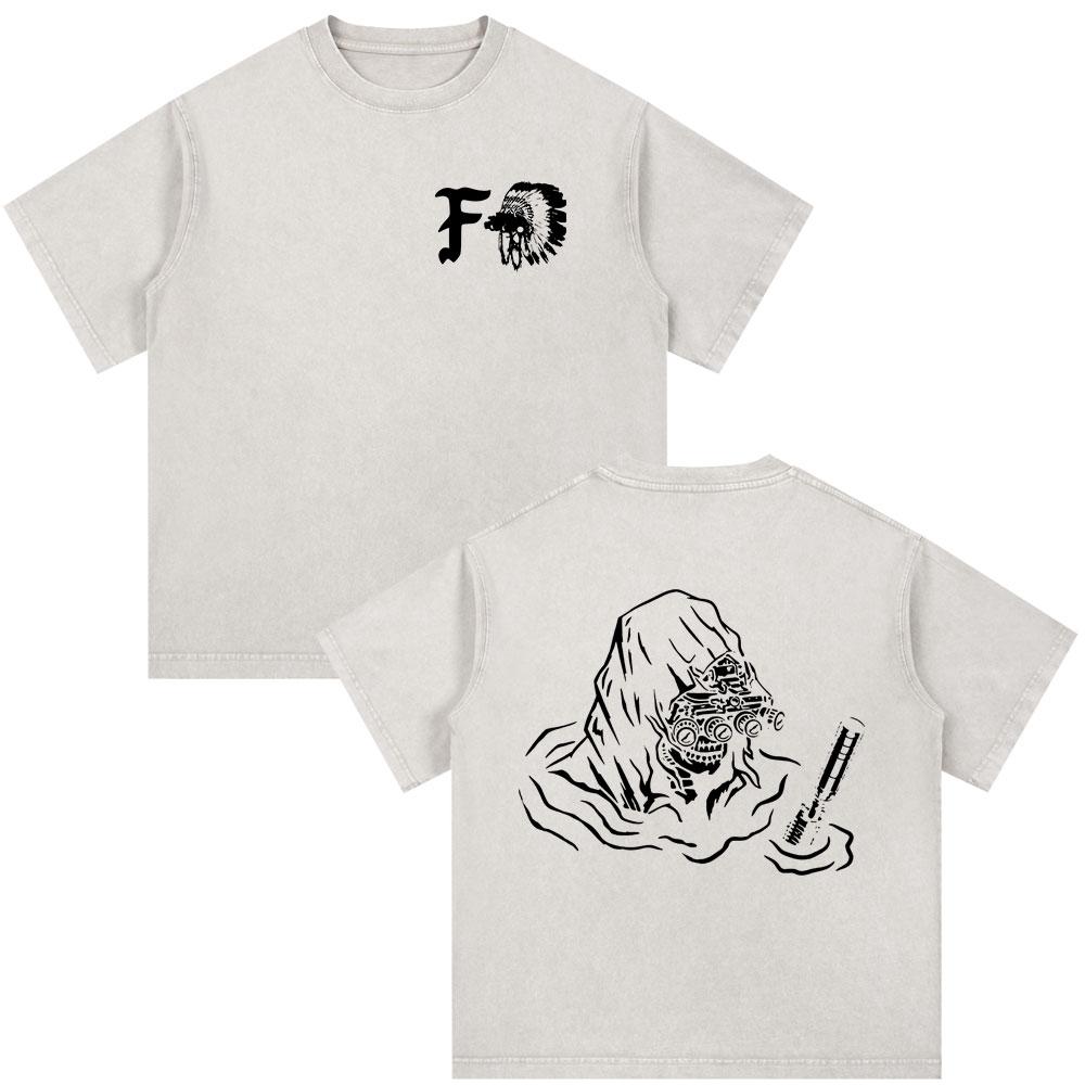 Forward Observations Group Skeleton Skull Vintage Washed Tshirt Men Clothing Fashion Gothic Oversized Casual T Shirt Streetwear