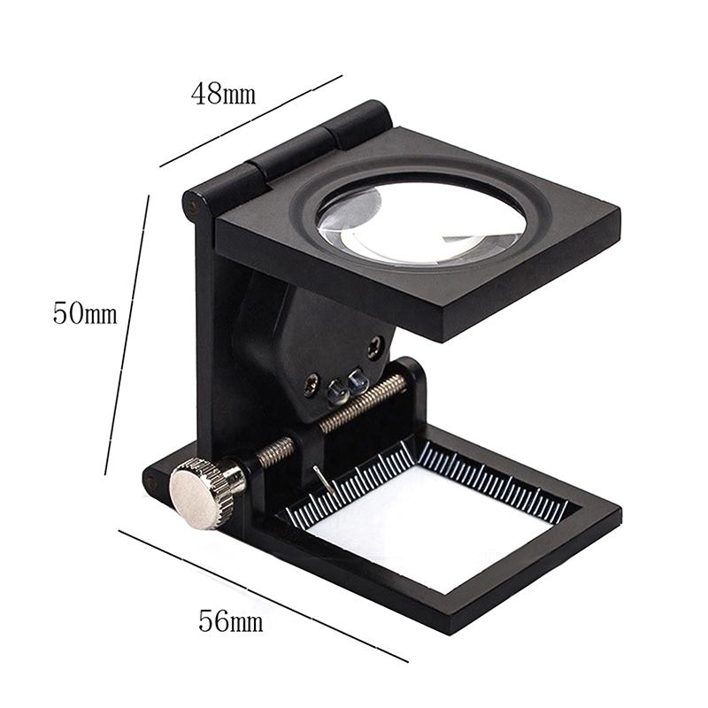 1pz 10X Lente d'Ingrandimento Ottica Pieghevole in Metallo Lente d'Ingrandimento da Scrivania Strumenti di Misura con Luci LED Scala
