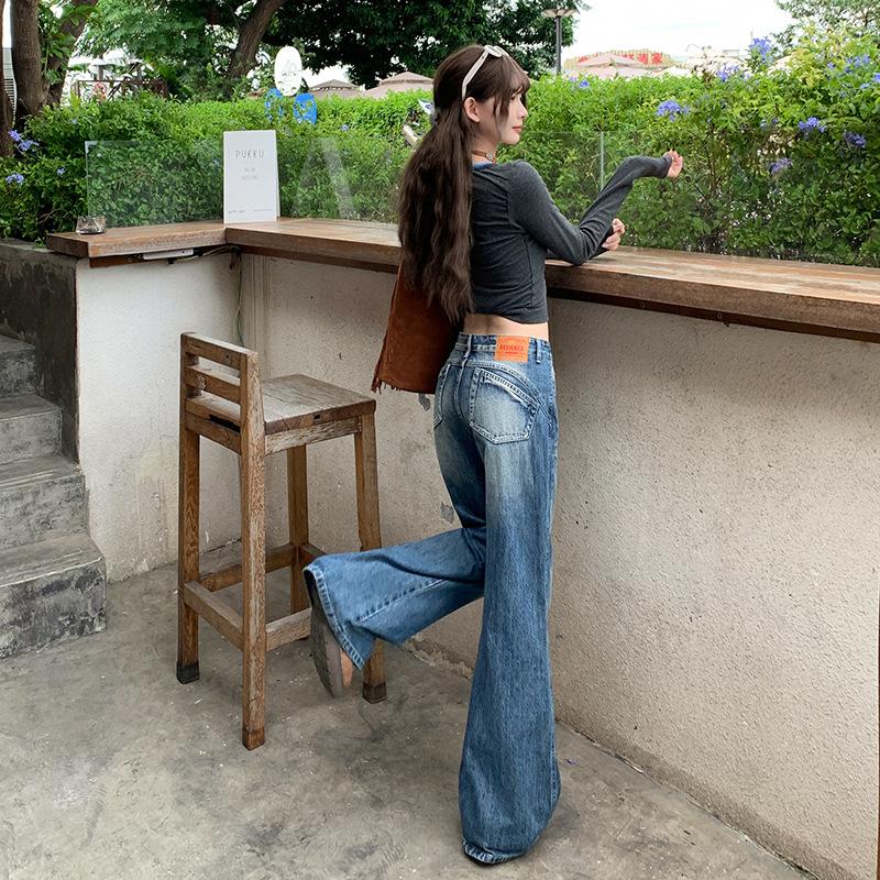 American low-rise micro-flared jeans women's autumn and winter new loose and thin design straight flared pants