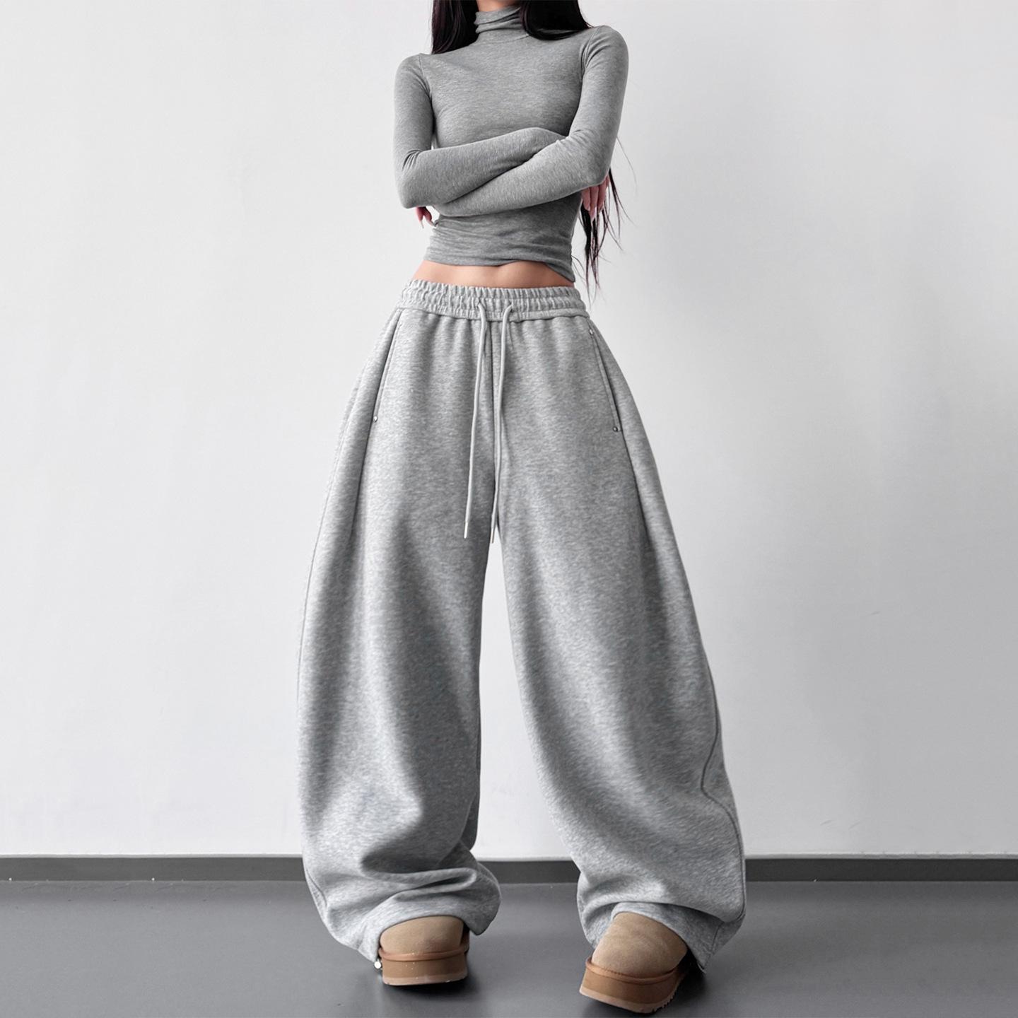 Women s 2025 Autumn/Winter High Street Curved Blade Wide-Leg Sweatpants - Heavyweight, Loose Casual Sports Pants XL