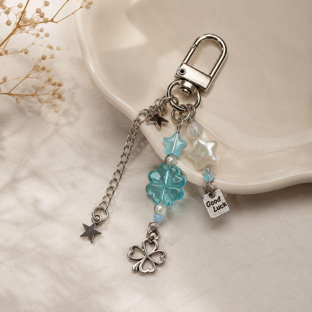 European-American Lucky Four-Leaf Clover & Star Keychain Pendant