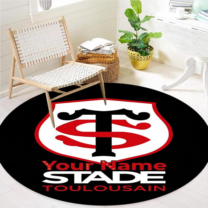 Stade Toulouse Crest Custom Name Round Area Rug Carpet Rug For Living Room Bedroom Sofa Playroom Decor Nonslip Floor Mat