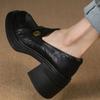 Schwarze Plateau-High-Heel-Einzelschuhe Damen Herbst Slipper Mode Ein-Pedal Wasserdicht Tisch Dicke Absätze Kleine Lederschuhe Damen