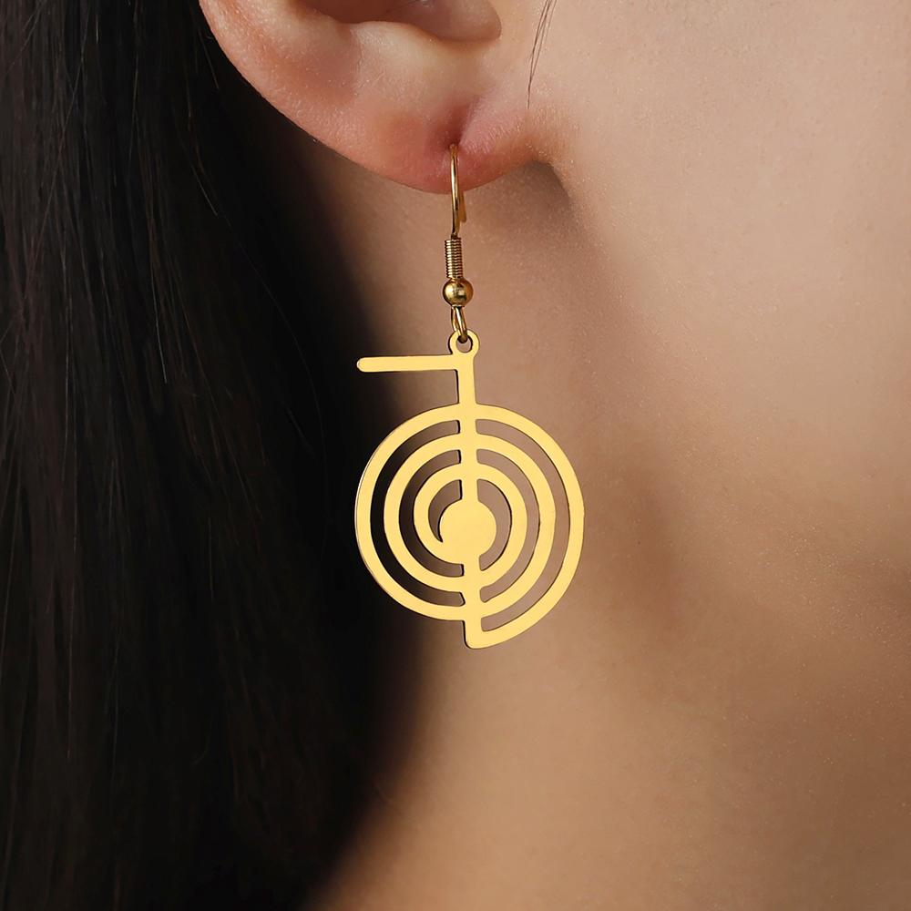 Dawapara Símbolo Reiki Cho Ku Rei Espiritual Conjunto de Joyas de Collar y Pendientes Amuleto de Sanación Geometría Sagrada Joyería de Acero Inoxidable