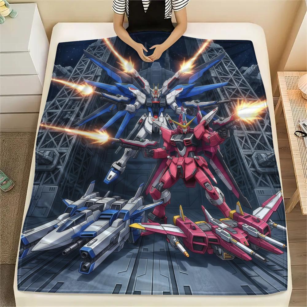 Mobile Suit Gundam Print Flannel Blanket, Warm Comfortable for Bedrooms, Sofas, Beds, Chairs -HE45