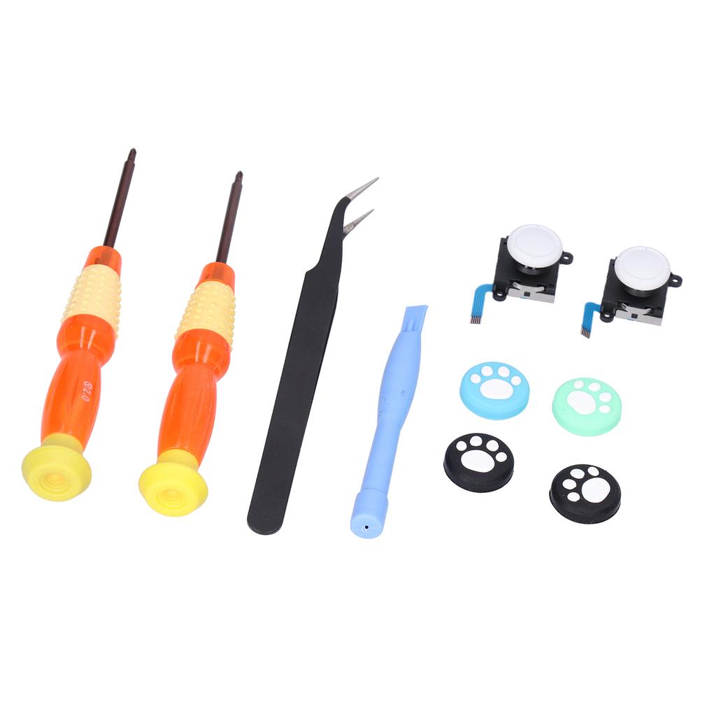 Joystick Replacement Tool Console Repair Kit with 3D Analog Joystick Screwdrivers Tweezers for NSwitch Controller(White