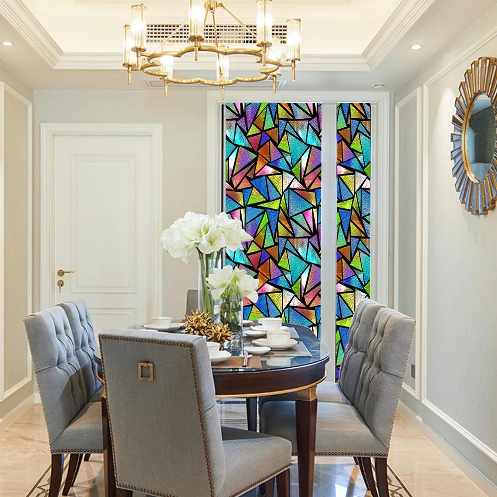 Colorful Stained Glass Window Film Retro Flowers Pattern Non-adhesive Window Decals Static Clings Non-Adhesive Window Stickers