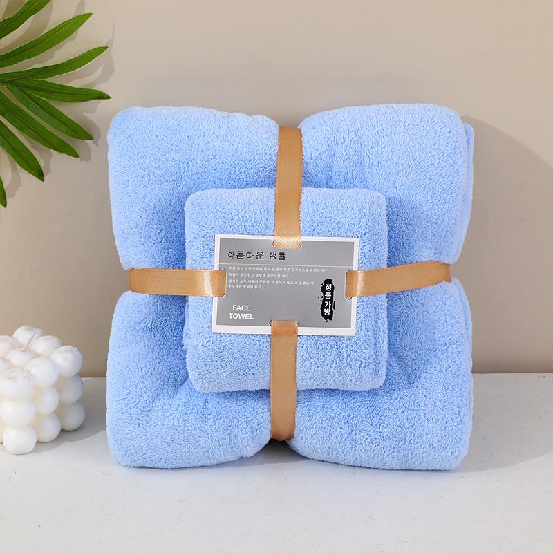 

High-Density Quick-Drying Coral Fleece Towel Set - Soft, Absorbent, Ideal for Bath & Household Use Set (1 x Towel + 1 x Bath Towel) синий