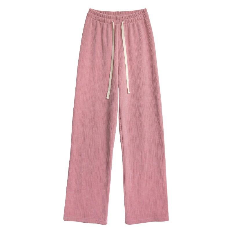 ! European Cotton Lint Sweatpants Women's Autumn and Winter New High-waisted and Thin Drape Casual Pants Knitted Straight Wide-leg Pants