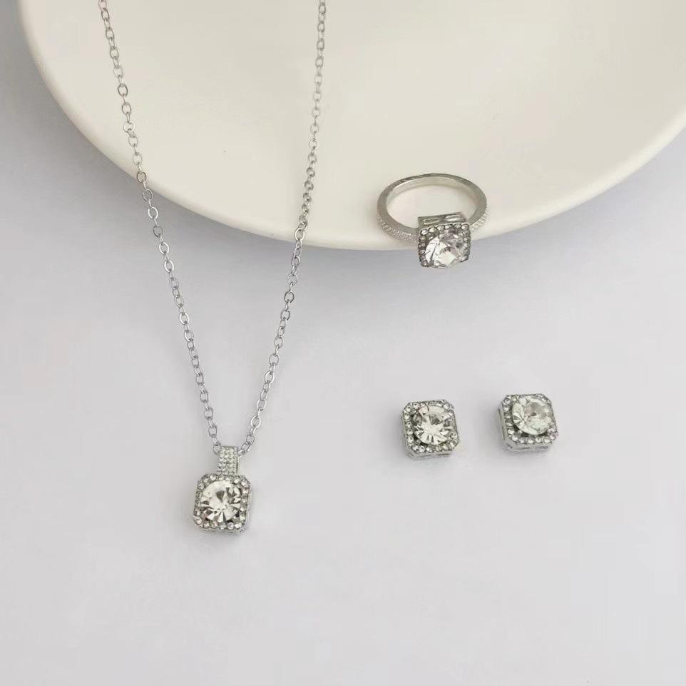 1PC Luxury Cube Zircon Set, Women's Elegant Necklace, Earrings & Ring Set, Perfect Gift for Valentine's Day, Christmas Gift, Bi