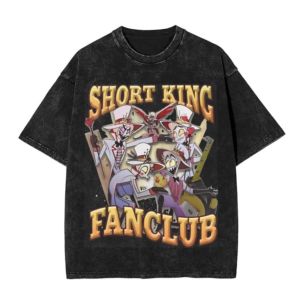 Hazbin Hotel 3 Vees Alastor Stampa T-shirt Uomo Lavaggio Acido Oversize Y2k Manica Corta Casual Cotone Girocollo Abbigliamento Donna Uomo Magliette