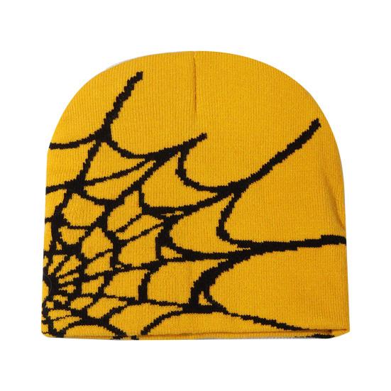 Unisex Knitting Hat Spider Web Pattern Jacquard Design Stretchy Fit Soft Hat Hiking Traveling Outdoors Warm Winter Hat
