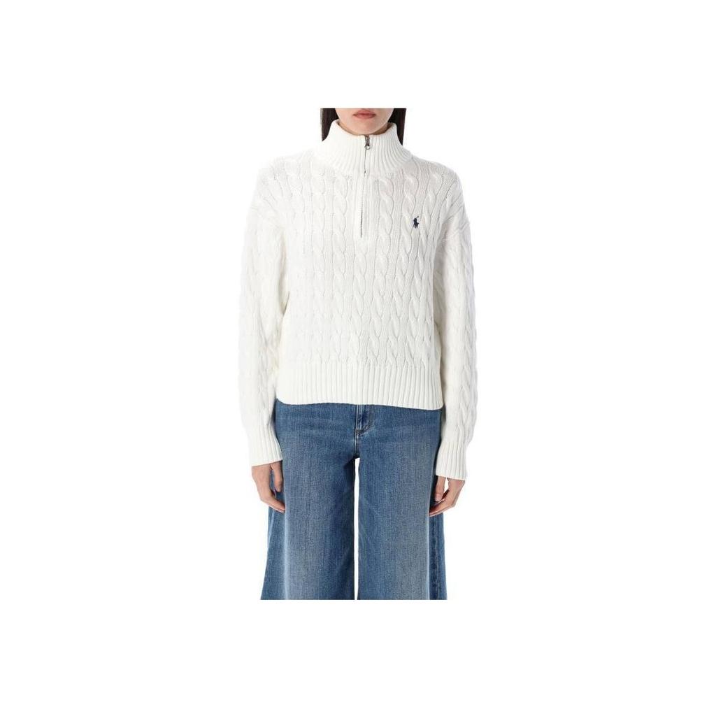 Polo Ralph Lauren Logo Embroidered Solid Color Long Sleeve Sweater Women sweater White 211963467-001