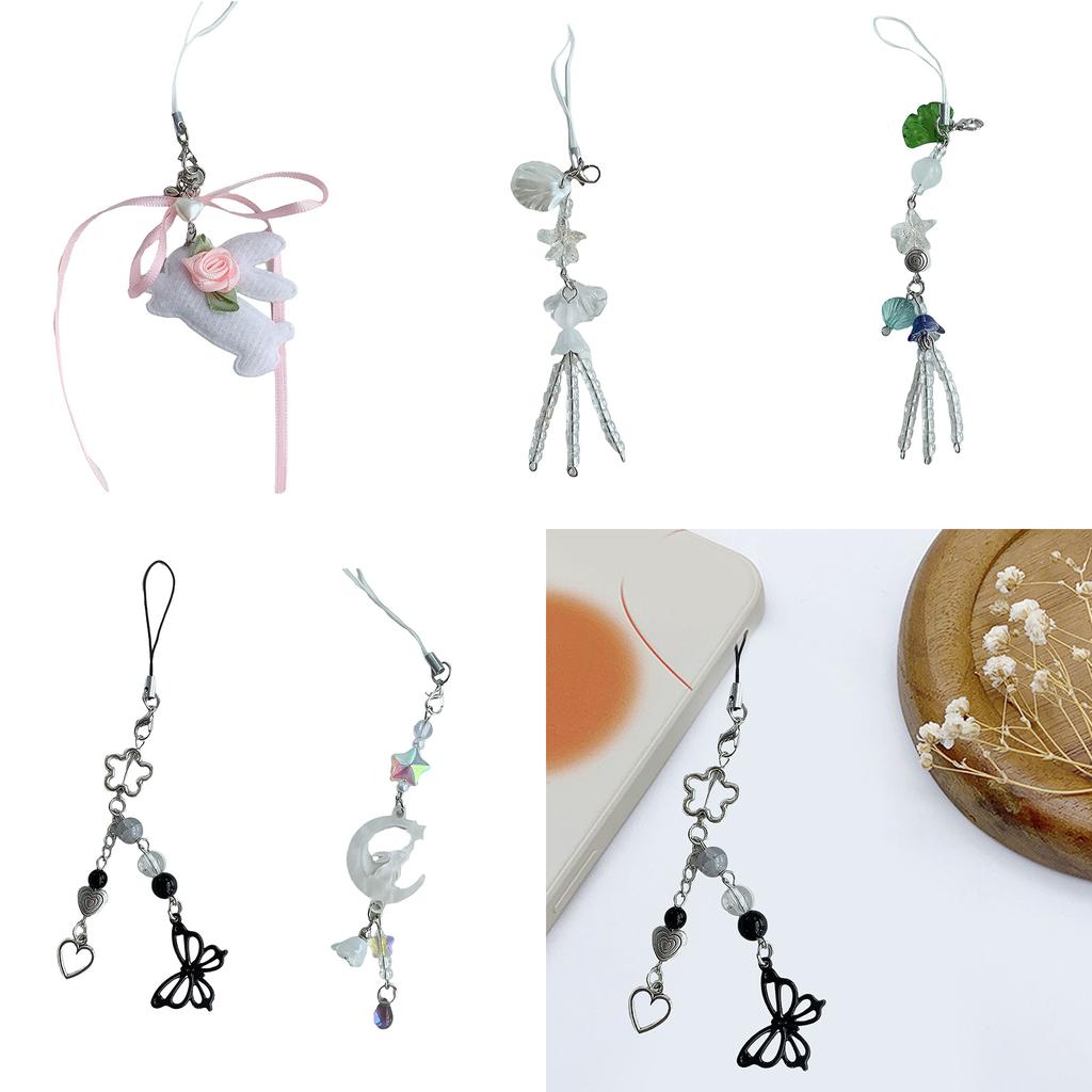 Stylish Beaded Cellphone Charm Eye Catching Keyring Pendant Colorful Key Chain Fashionable Attachment for Women Bag