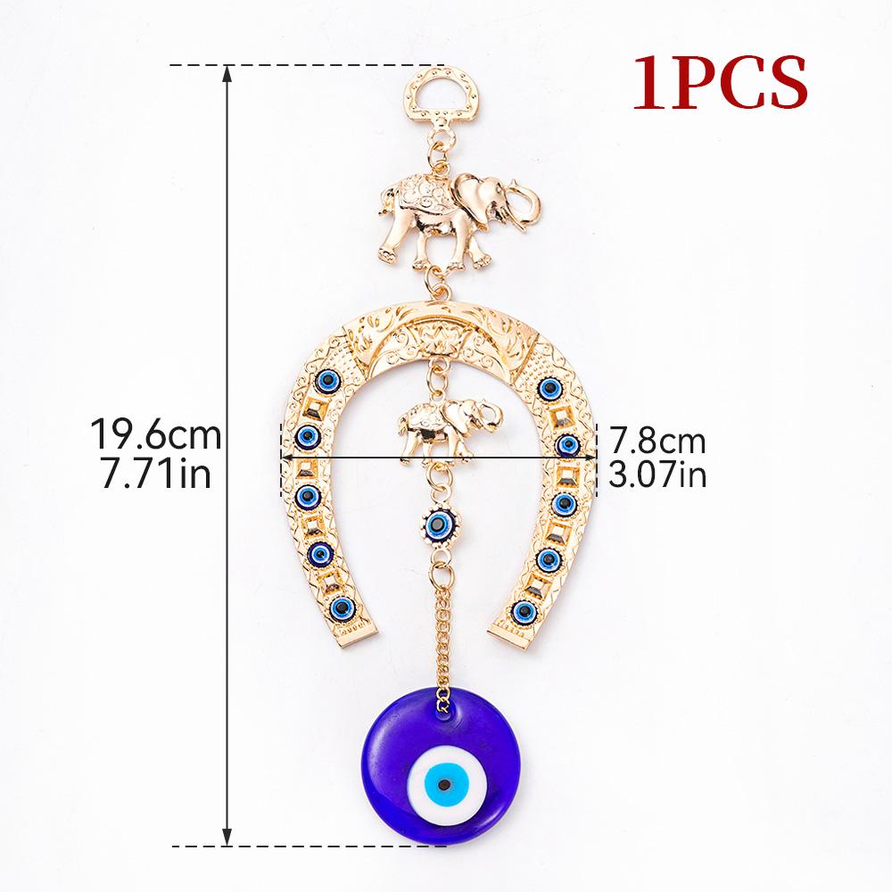 Turkish Blue Glass Eye Amulet Horseshoe With Elephant Ribbon Ethnic Wall Hanging Lucky Pendants Wind Chimes Home Car Decoration