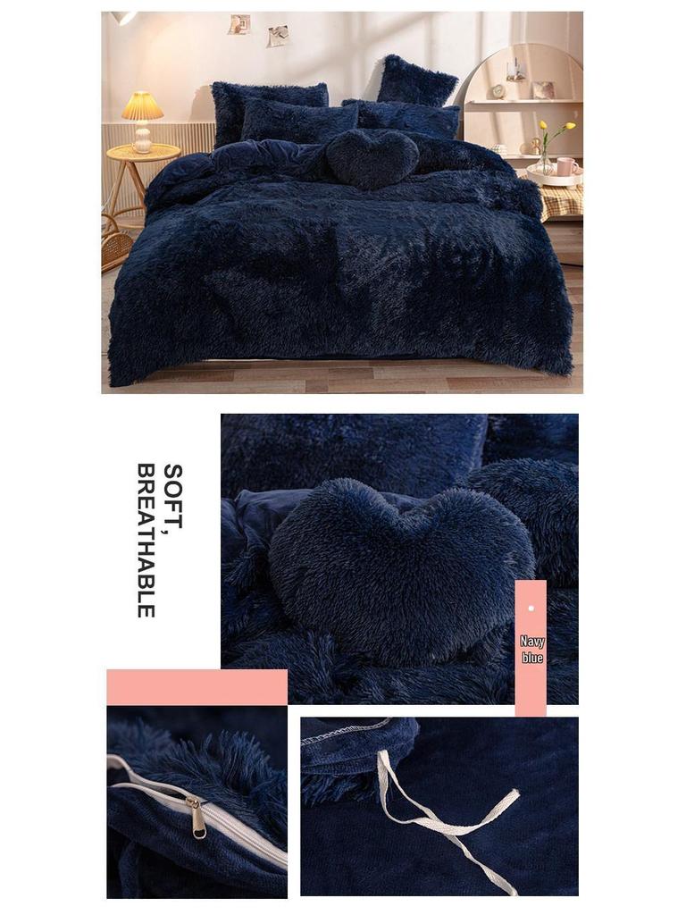 Set Plapumă Pluș Stil Prințesă Catifea Nurcă: Lenjerie de pat caldă, îngroșată, de culoare solidă