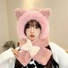 Women's Cozy Fox Ear Plush Hat with Integrated Scarf - Warm, Soft Lei Feng Design for Autumn and Winter. Perfect Ear Protection for Students.