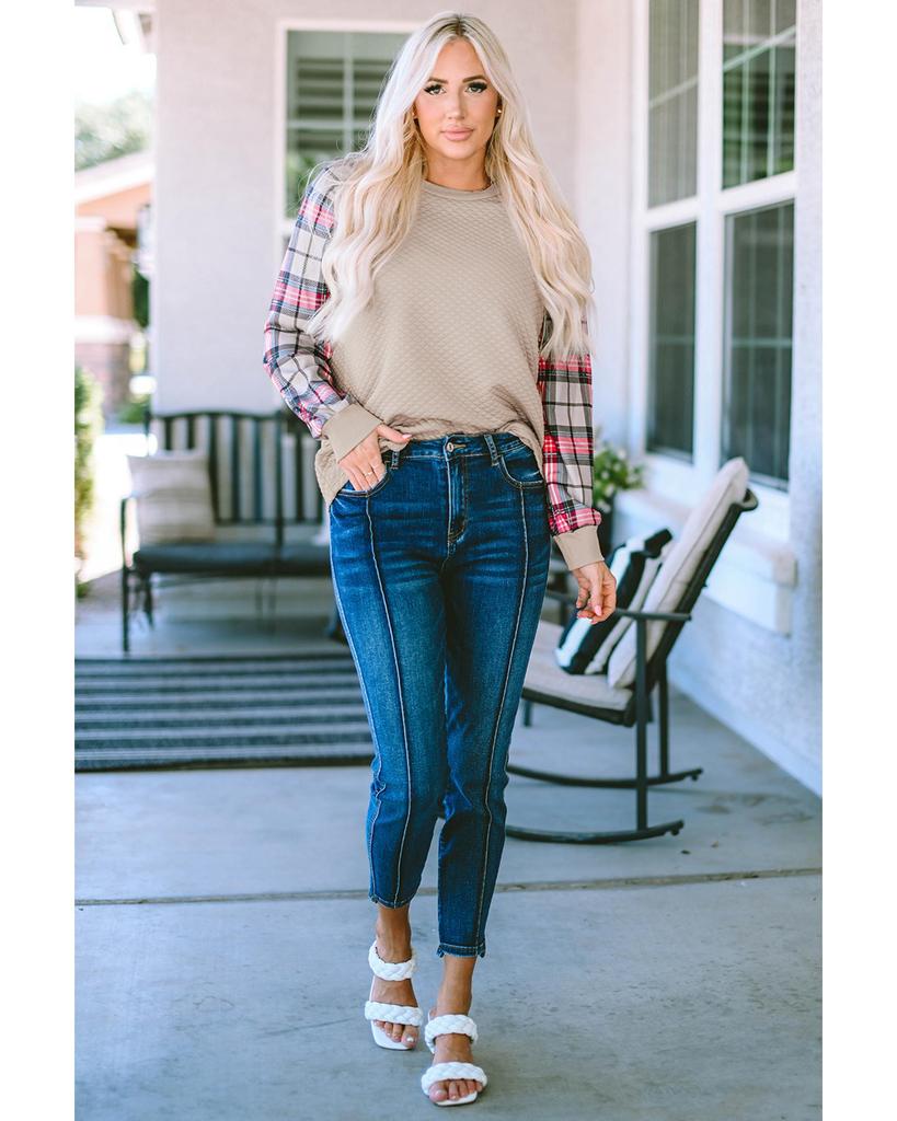 Azura Exchange Plaid Raglan Sleeve Sweatshirt