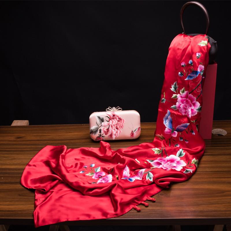 Su Embroidery Silk Scarf Long Double-sided Pure Shawl Gift Wedding Party