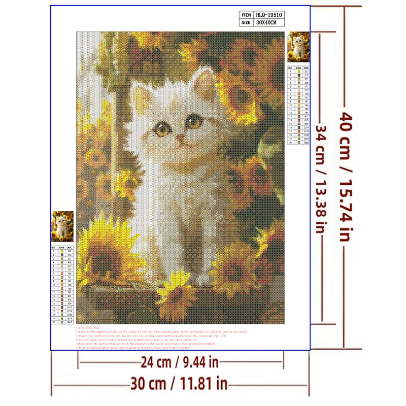 5d DIY Diamond Painting Cross Stitch Cute Cat Sunflower Diamond Embroidery Mosaic Full Round Drill Home Decor
