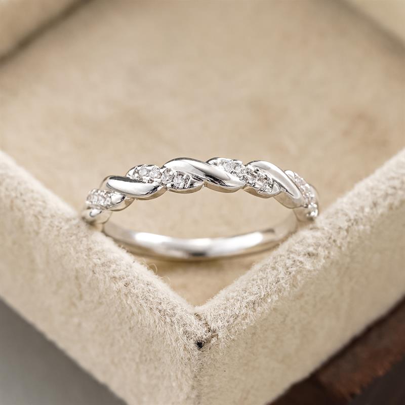 Huitan Thin Band Minialist Silver Color Ring for Women Twisty Design Inlaid Bright CZ Daily Versatile Finger Stackable Jewelry