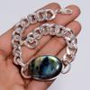 Excellent Top Grade Qualite 100% Natural Labradorite Oval Shape Ethnic Style Handmade Jewelry 925 Steling Silver Plated Bracelet 8" WSJ-4668