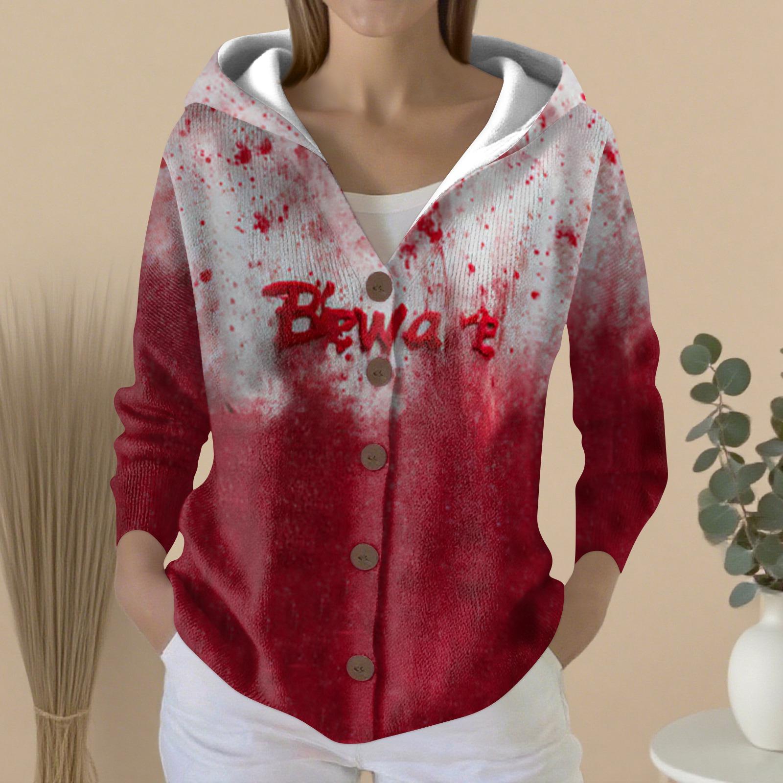 

Женский модный повседневный свитер на пуговицах с принтом, кардиган, куртка с капюшоном M