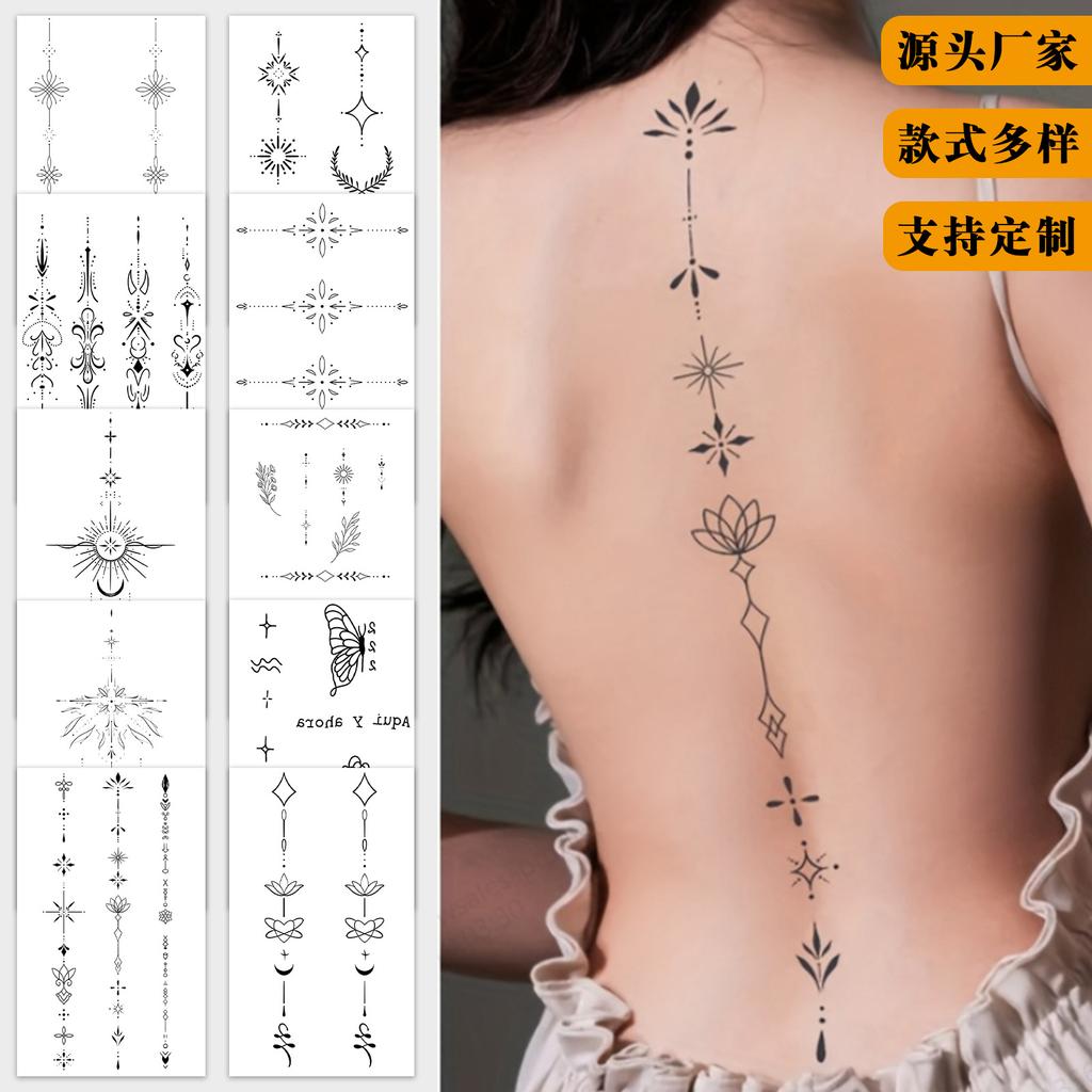 Sticker Tatuaggio Adesivo Lunga Striscia Totem Linea Dita Multi-Immagine Fiore Semplice Liscio Sole Luna Stella Schiena Vita Colonna Vertebrale