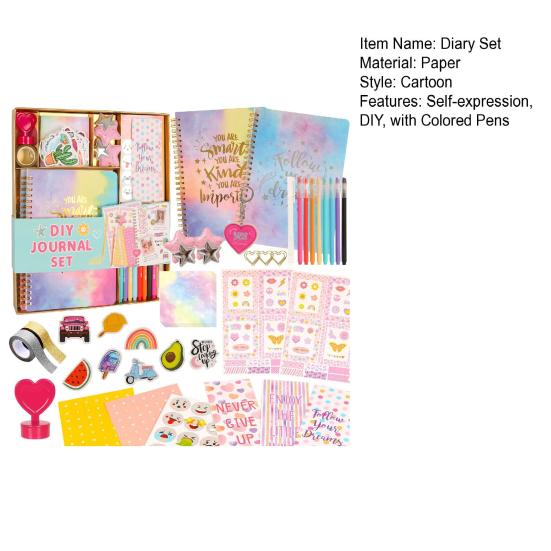 Yousheng Girls Diary Set for Ages 8-12 Kids DIY Stationery Kit with Colored Pens Stickers Tape Journaling Scrapbooking Supplies