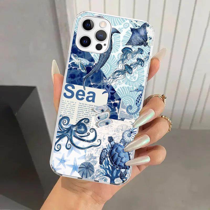 Ocean Starfish Sea Turtle Shark Phone Case for Iphone 17 Air 16 15 Plus 14 13 Mini 12 11 Pro Max 16E 7 8 SE 2020 Soft Funda Prin