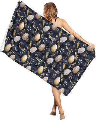Vintage Easter Eggs Beach Towel, Sandproof Beach Towels Oversized for Adults, Spring Botanical Leaves Quick Dry Pool Yoga Swim
