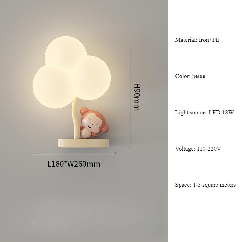 Modern Simple PE Monkey LED Wall Light Petal Cream Wind Nordic Bedroom Board Study Wall Lamp Dimmable Luster Atmosphere