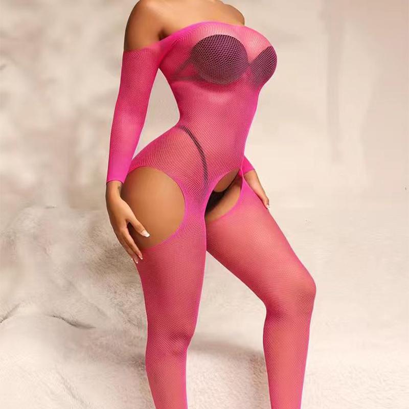 Ett stykke skrittløs kroppsstrømpe for sex Gjennomsiktig sexy undertøy Sexy bodysuit Erotiske kostymer Rose helkroppsstrømper