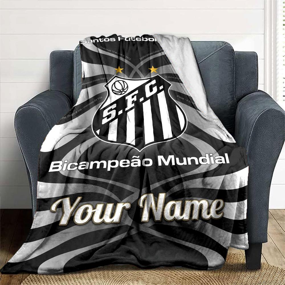 Name Custom Santos FC Logo Print Flannel Blanket High Quality Warm Comfortable Cover for All Seasons Perfect for Gifts Home Decor