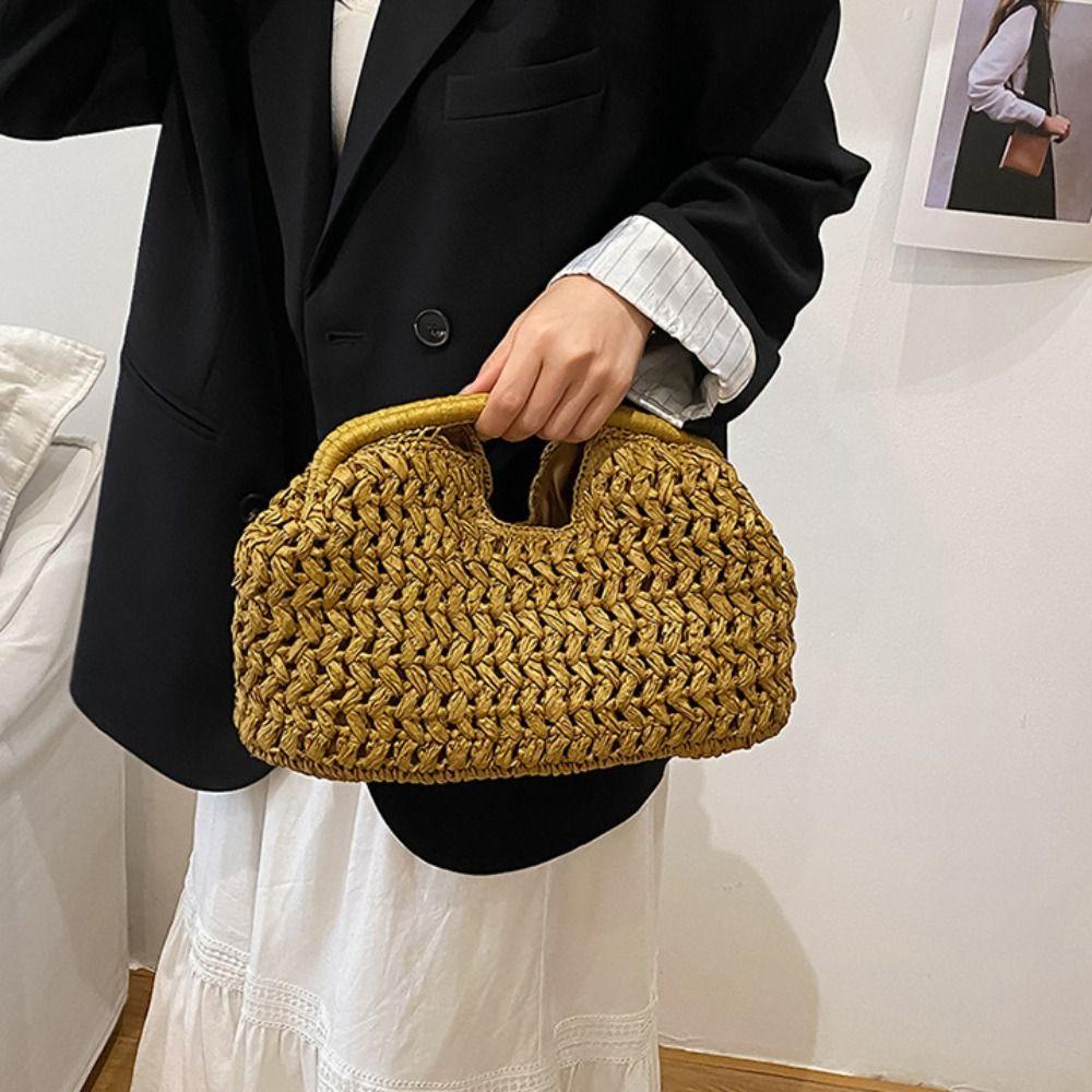 Large Capacity Woven Handbag Grass Clutch Crescent Bag Trendy Straw Bag Girls