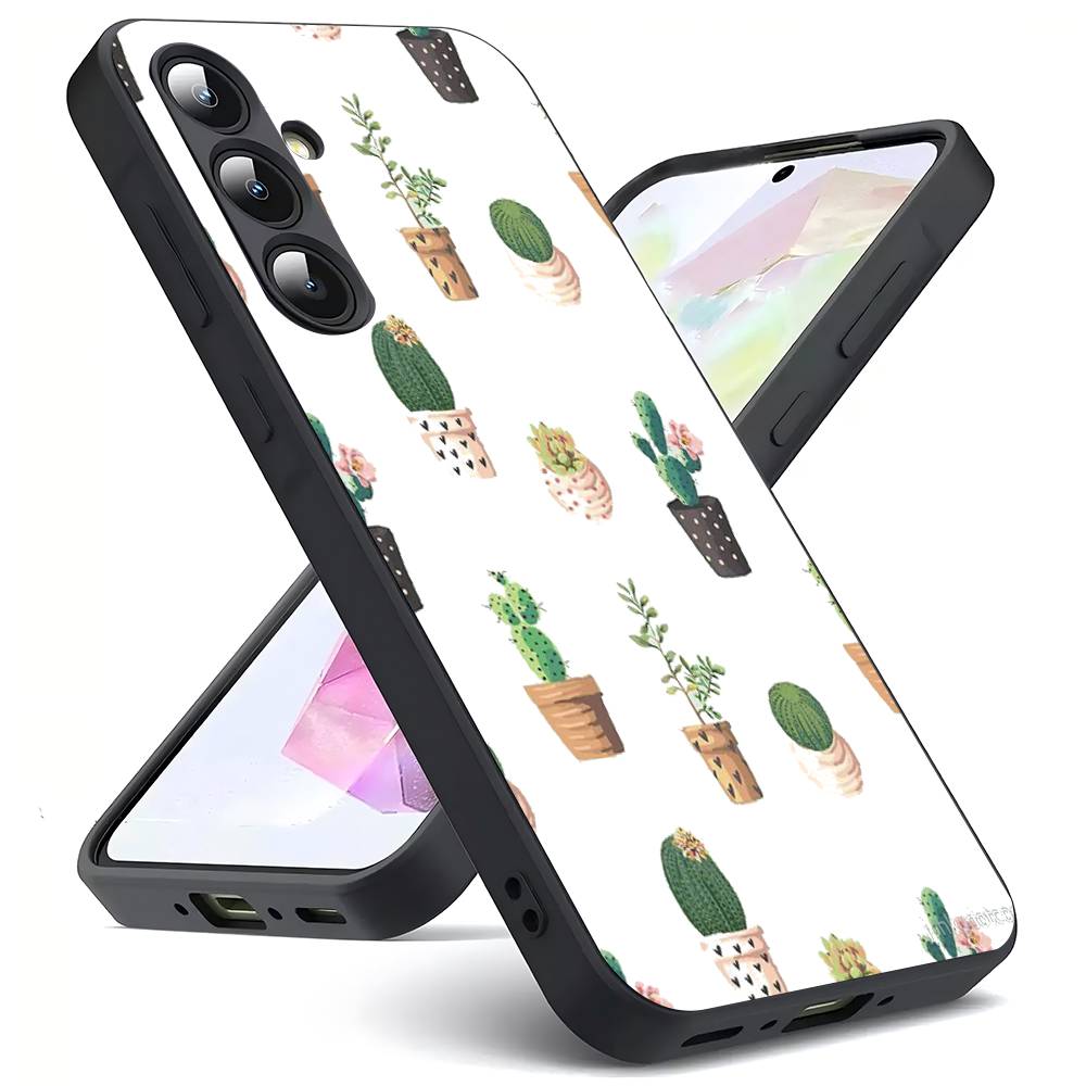 Cute Cactus Luxury Black Phone Case For Samsung Galaxy S23 S24 S25 Ultra S22 Plus S21
