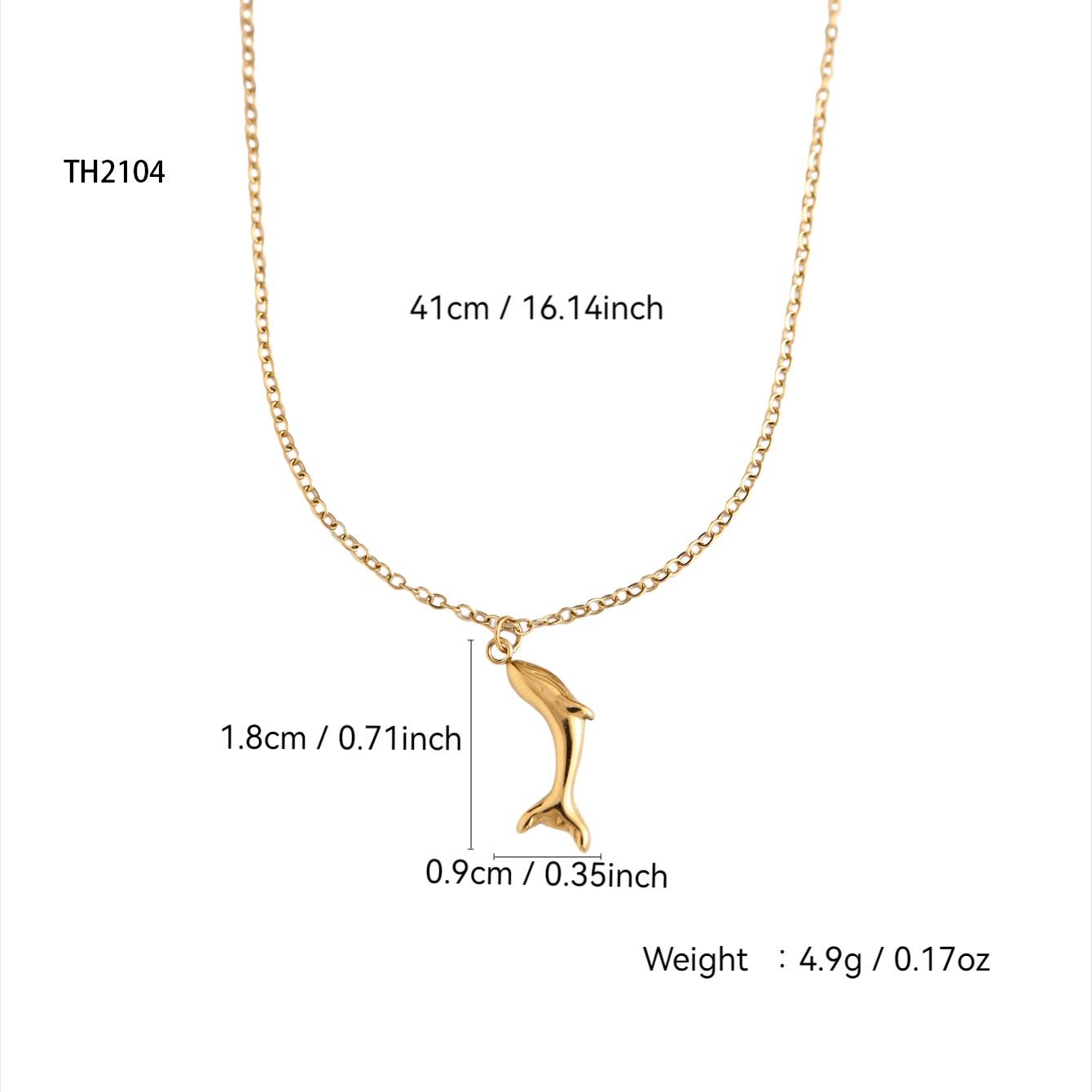 

Summer Beach Series Fashion Simple Cute Charm Stainless Steel 18K Gold Plated Dolphin Pendant Zircon Set For Women
