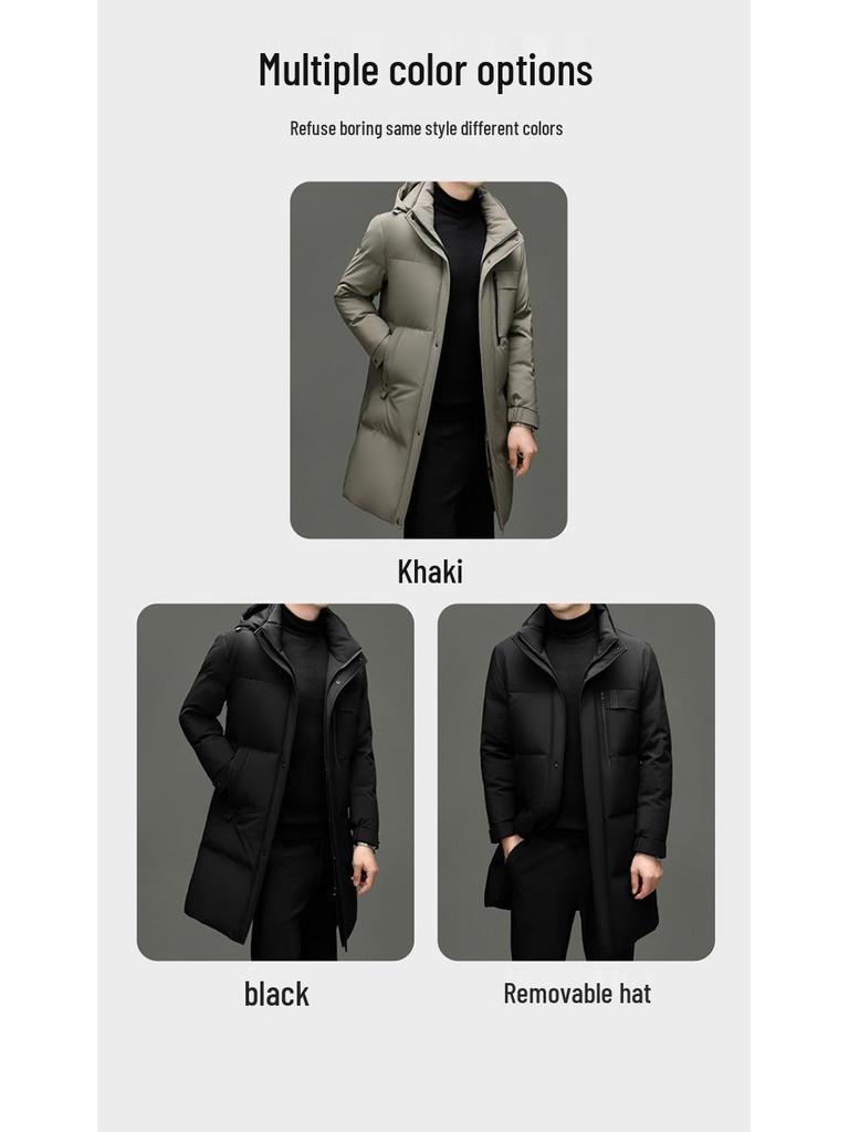 Men's Casual 90% White Duck Down Hooded Jacket - 2025 Winter Middle-aged Business Outerwear